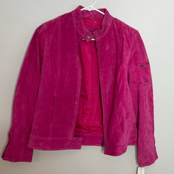 NWT hot pink Moto leather jacket zip up petite small - Picture 2 of 13